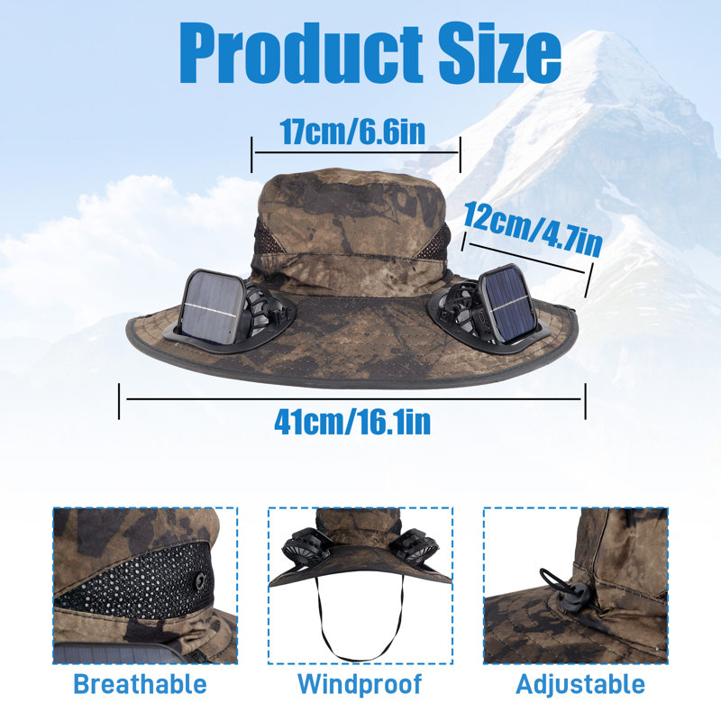 Chapeau solaire à ventilateur solaire, Black