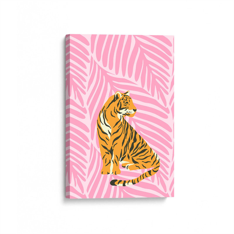 Tiger in Pink Paradise Wrapped Canvas, 30" H x 20" W