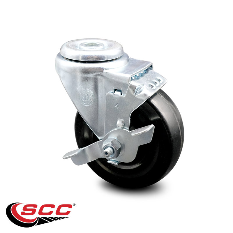 4 Inch Hard Rubber Wheel Swivel Bolt Hole Caster with Brake Service Caster