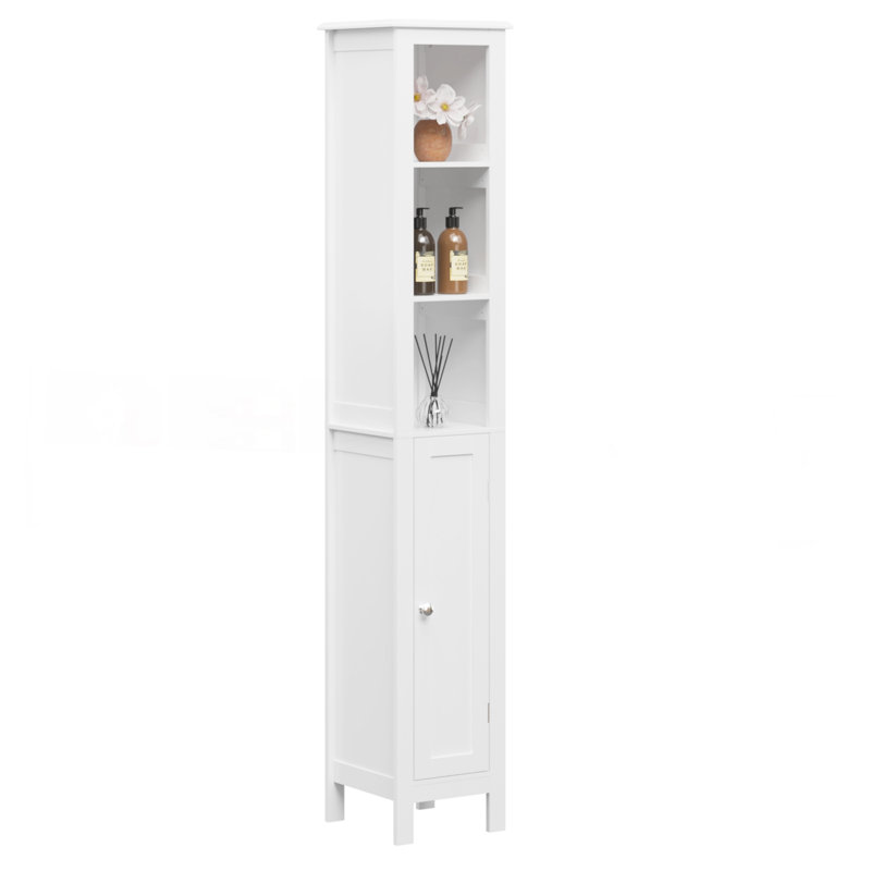 66.92" Tall Bathroom Storage Cabinet With Adjustable Shelves,Slim 1 Doors Freestanding Cabinet With Anti-Tip, Open Compartments, For Home, Small Spaces, Bathroom,Kitchen, Living Room, White