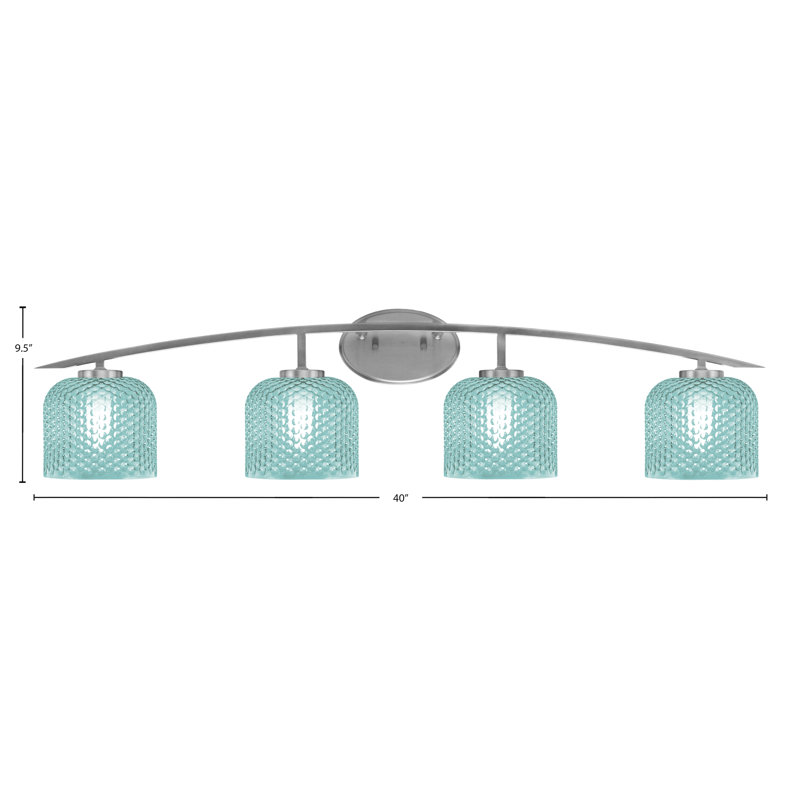 Barre d'éclairage de salle de bain 4 lumières avec verre texturé turquoise 6 po, Argent