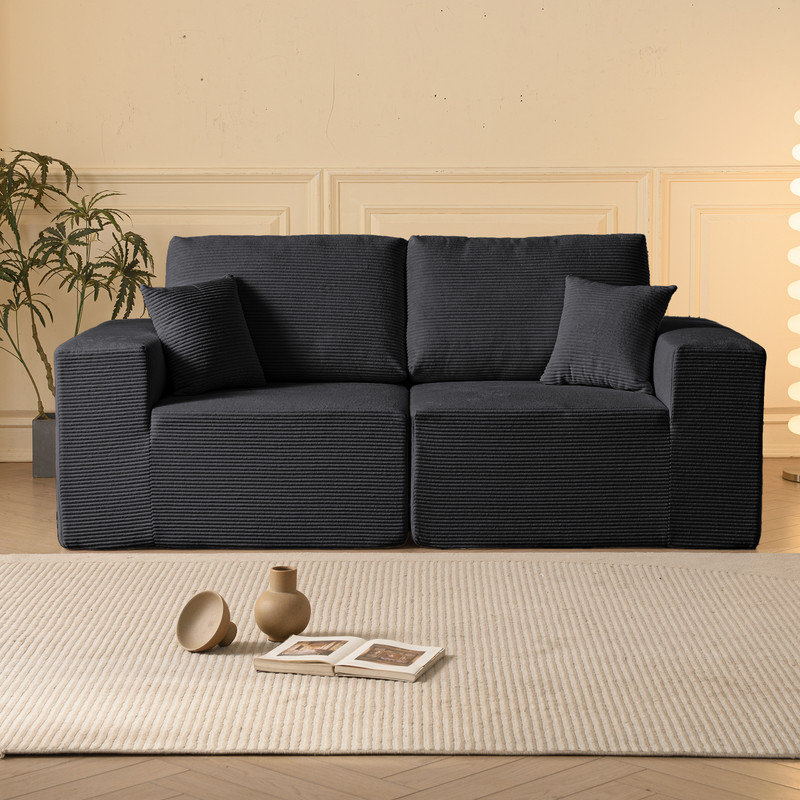 Canapé modulaire en osier 2 pièces Boneless, Velours côtelé noir