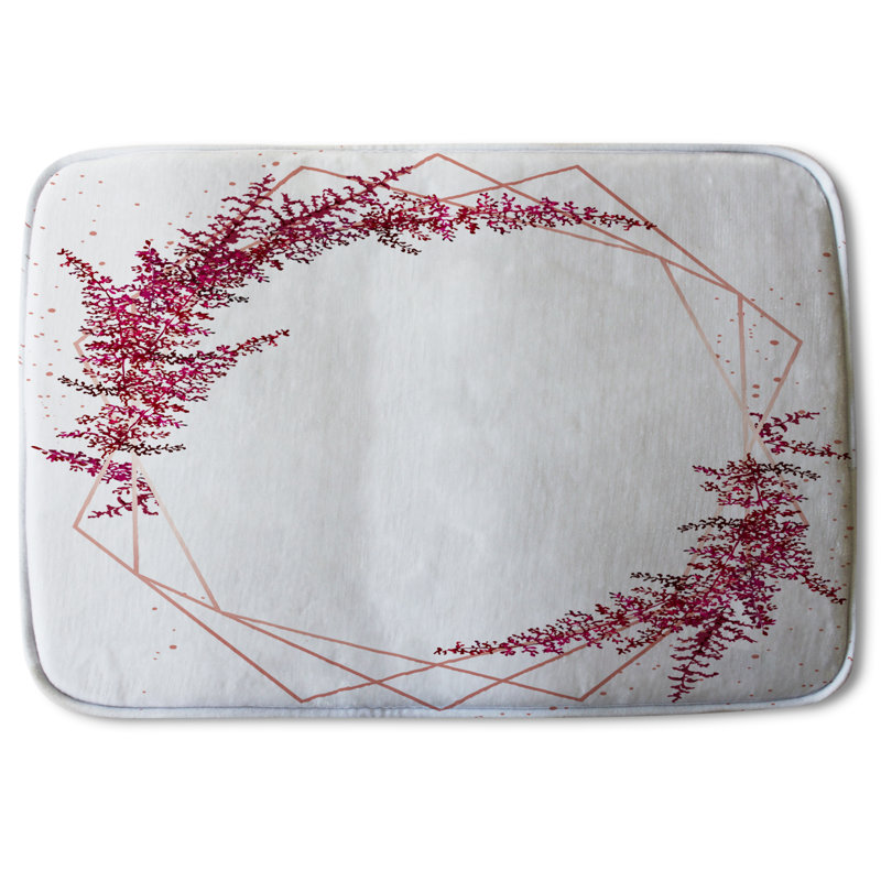 Aissa Non-Slip Bath Rug, Pink Floral Geo Frame
