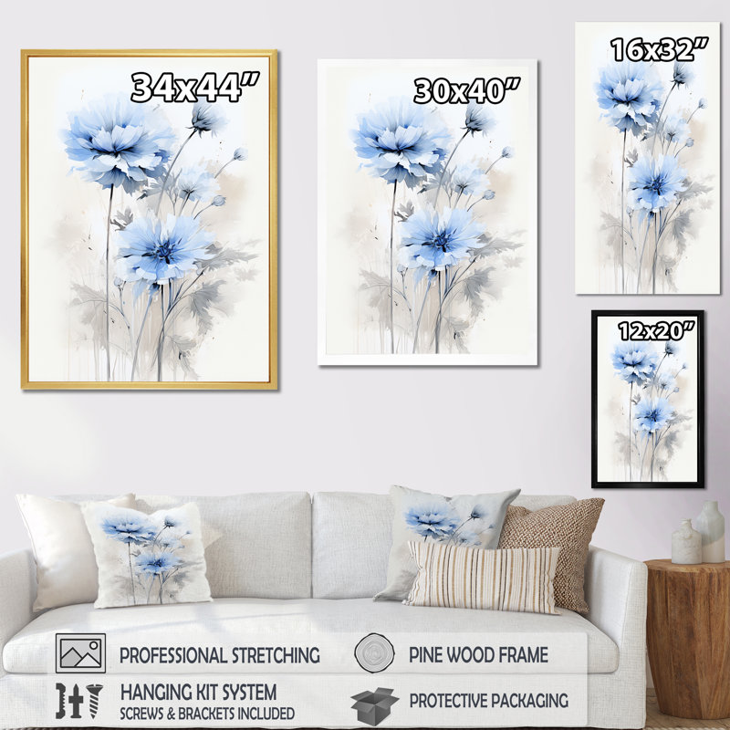 Minimal blanc et bleu sur fond bleu, impression sur toile, Toile tendue, H 32 po x l 16 po x P 1 po