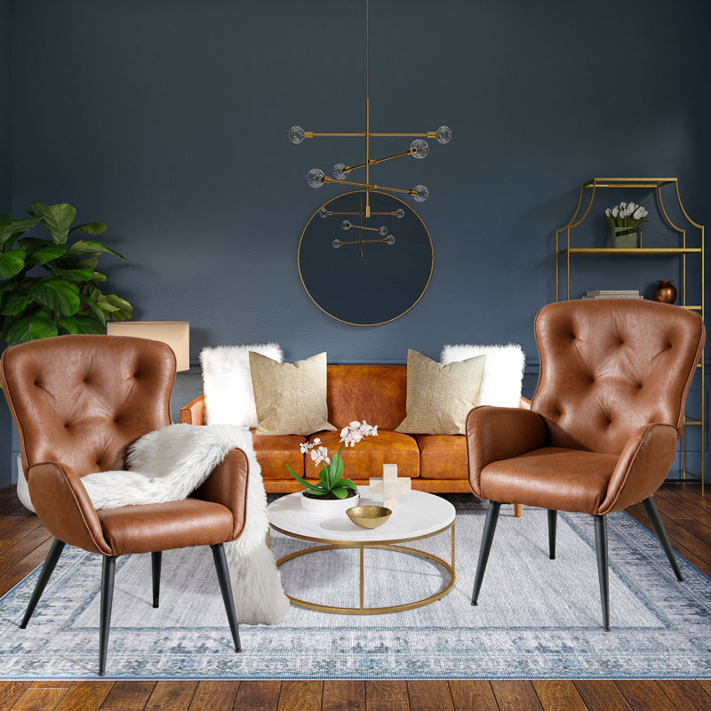 Mahendra Faux Leather Accent Chair, Brown Faux Leather
