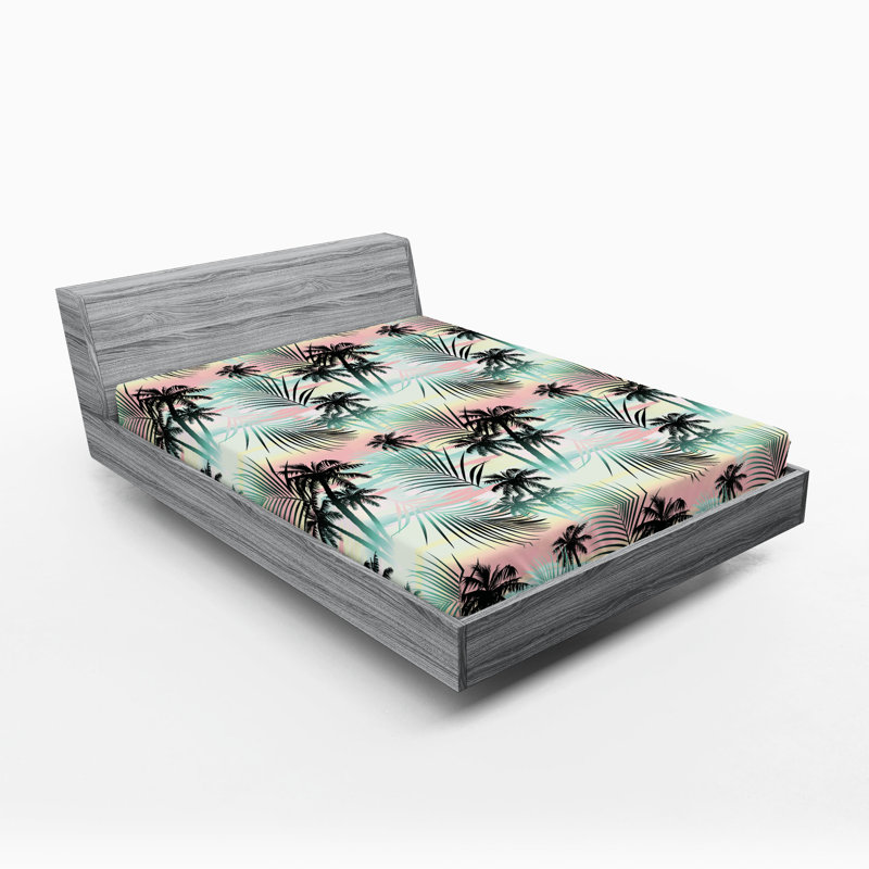 Drap-housse Ambesonne, paquet de 2, Drap-housse de taille très grand, Bleu / rose / floral noir