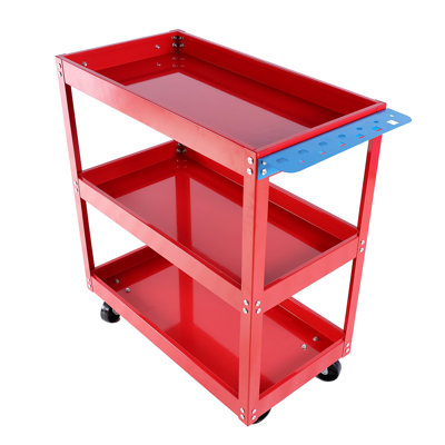 Chariot à outils sur roulettes, chariot à outils à 3 niveaux, chariot utilitaire en acier robuste avec roues verrouillables, chariot de service industriel d'une capacité de 450 lb pour garage, entrepôt, atelier