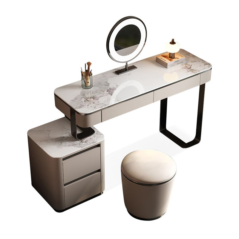 Coiffeuse avec miroir lumineux, 4 tiroirs, 1 chaise