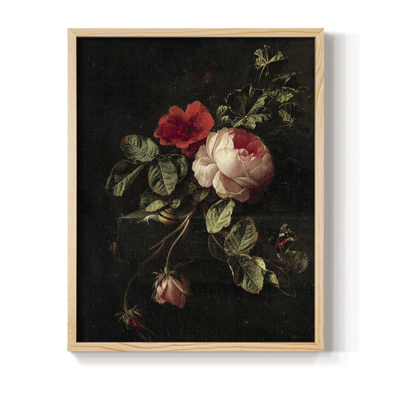 Reproduction florale vintage avec encadrement CECLXI - bois massif, Naturel, H 21 po x l 17 po