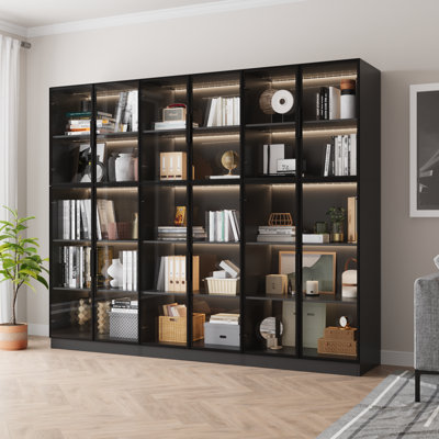 3 Piece Display Cabinet With Glass Doors & Adjustable Lights, 78.7†Tall Display Case With 5 Tier Storage Shelves, Collectibles Cabinet For Living Roo by Ebern Designs