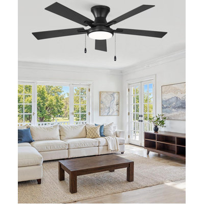 Ventilateurs de plafond avec lumières, ventilateur de plafond à profil bas avec chaîne de traction et télécommande, montage encastré, réversible, à intensité variable, silencieux, ventilateur de plafond à cordon de traction, (brun)
