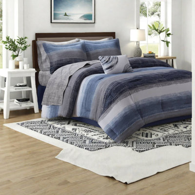 Premium 9-piece King Bedding Set, Soft Cotton Sheets, Modern Striped Design For Comfortable Sleep