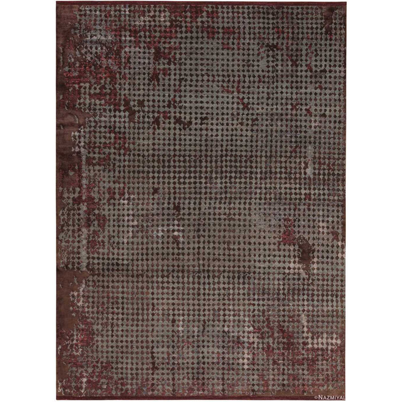 One-of-a-Kind Rectangle 9' X 12' New Age Area Rug in Red/Gray