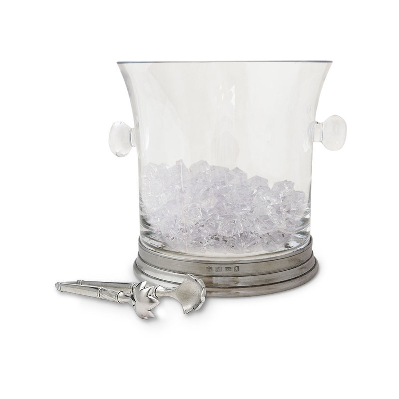 Ice Bucket with Handles and Tongs Set, Silver