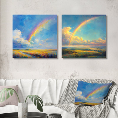 «Rainbow After The Rain I» - art mural arc-en-ciel - ensemble d'art mural traditionnel 2 pièces