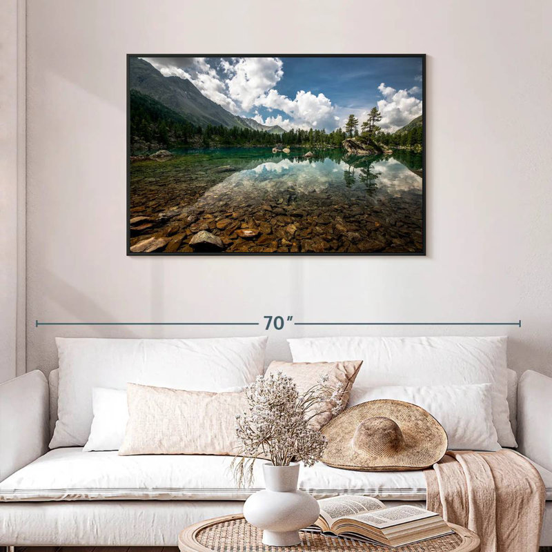 Paysage de lac tranquille, Cadre flottant noir, 43 po x 29 po