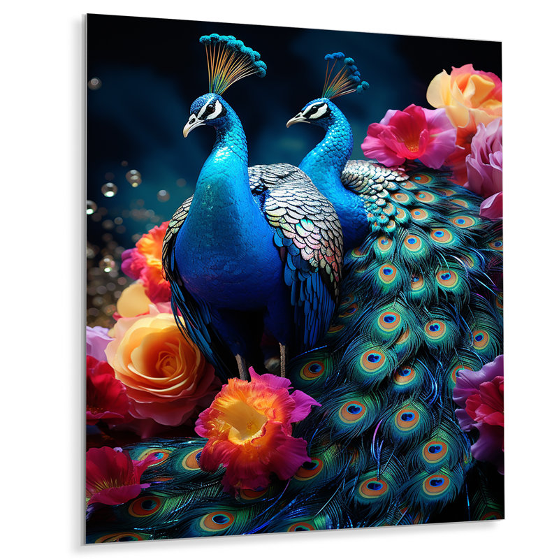 «Blue Coral Indian Art Dancing Peacocks IV», décoration murale en métal «Indian Art», H 20 po x l 12 po x P 1 po