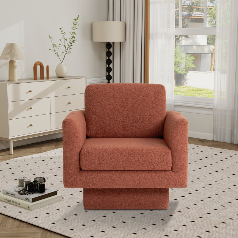 Fauteuil d'appoint pivotant rembourré à accoudoirs évasés, Polyester rouge brique