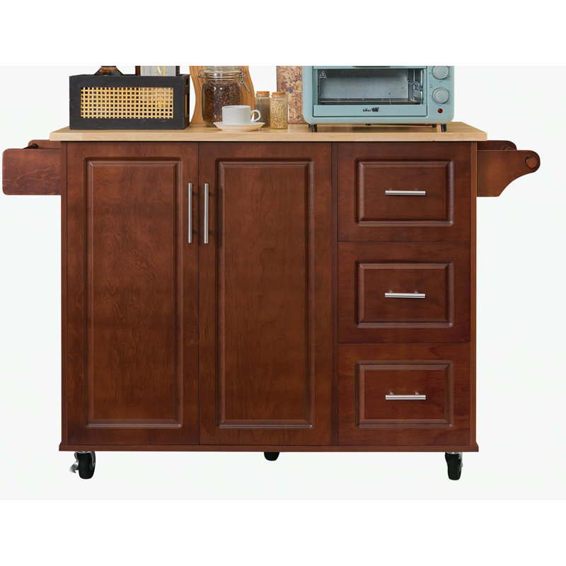 Kitchen Island with Drop Leaf Countertop, Rolling Kitchen Island Cart , Barn Door Kitchen Island Table with Storage Cabinet and Tower Rack, Island Table On Wheels for Kitchen, Retro Brown