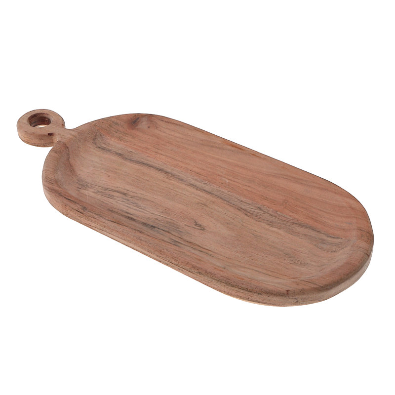 Plateau de service ovale en bois d'acacia avec poignée simple
