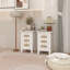Ensemble de 2 tables de chevet avec surfaces tissées en rotin et trois tiroirs, une élégance exquise avec des solutions de rangement pour la chambre à coucher-2061334817