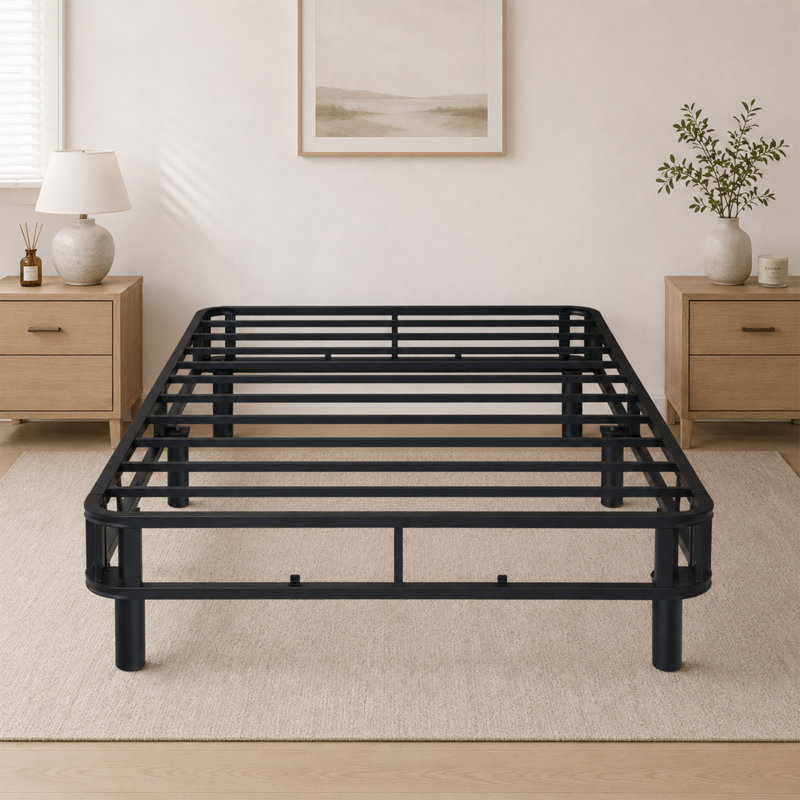 Cadre de lit plateforme rembourré de 35,6 cm (14,01 po) avec support à lattes en acier, assemblage sans outil, 75''