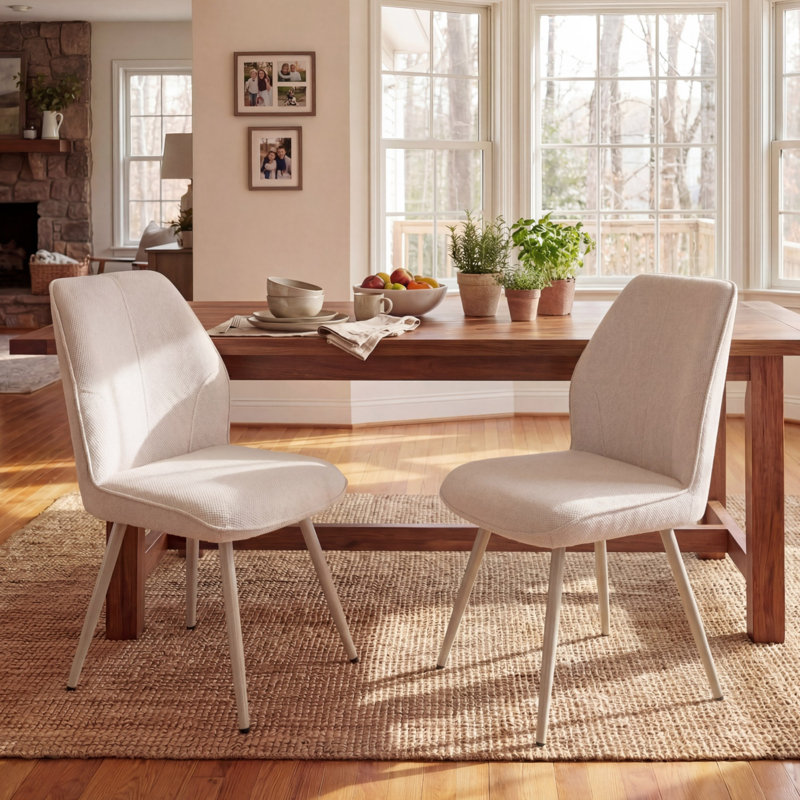 Chaises de salle à manger rembourrées Monno Chenille, Beige