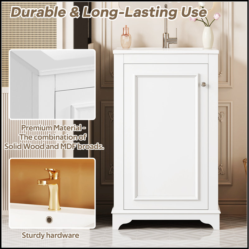 Meuble-lavabo de 20 pouces avec lavabo en céramique, ensemble de meuble-lavabo simple autoportant avec porte à fermeture douce et tablette réglable, style moderne