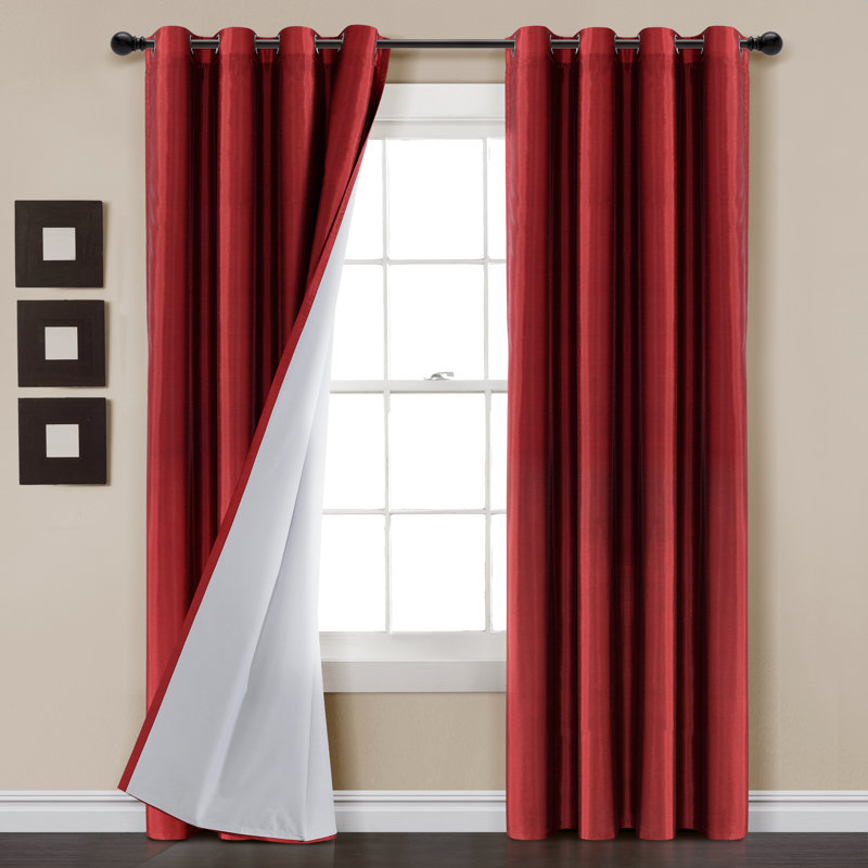 Red Faux Silk Blackout Grommet Window Panel