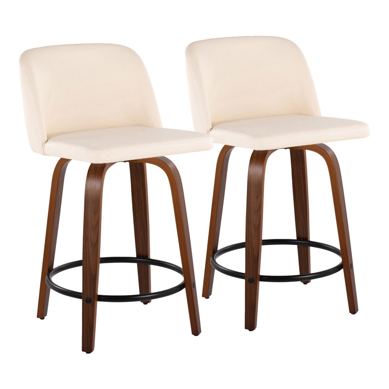 Malachia Swivel Upholstered Counter Stool, Cream, Walnut/Black, Counter Stool (24" Seat Height)