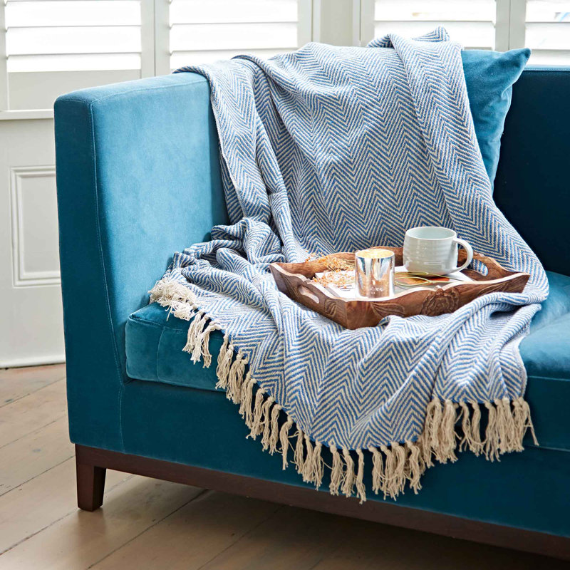 Chevron Recycled Cotton Throw, Blue