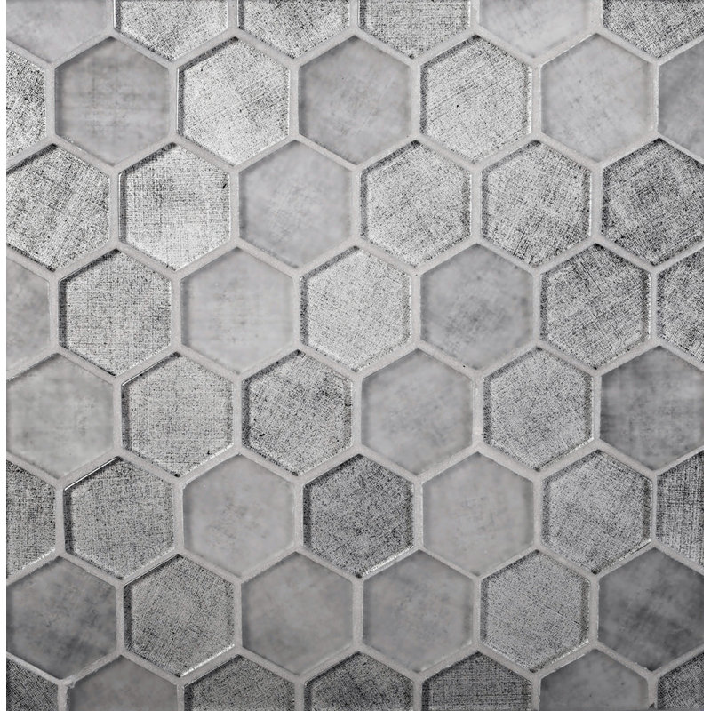 1.9" x 1.9" Glass Hexagon Mosaic Tile, Dark Gray
