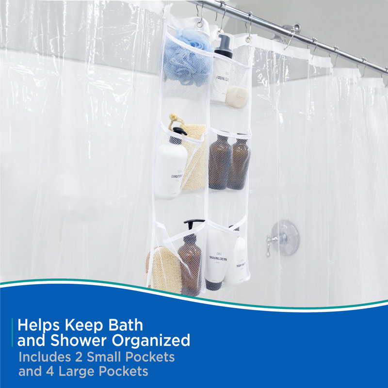 White Mesh Hanging Shower Organizer with 6 Pockets