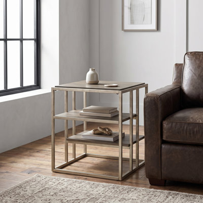 Padena Metal Frame Wood Living Room End Table with Shelf