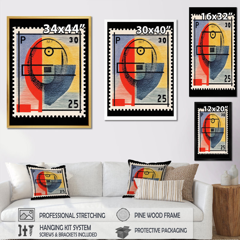 Timbre rétro - géométrie rétro - impression, Cadre simple noir, H 44 po x l 34 po x P 1,5 po