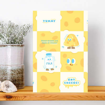 Cute Yellow Cheese Pattern Playful Whimsical Contemporary Wall Art Print