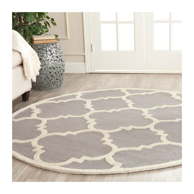 Cannen Hand Tufted Wool Geometric Rug, Round 4'