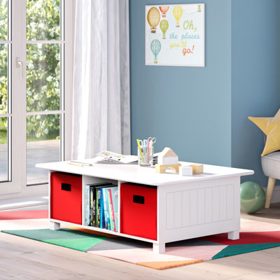 RiverRidge Kids Desk, Activity and Play Table with 6 Storage Cubbies - White with 2 Fabric Bins by RiverRidge Home