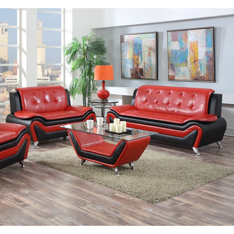 Ensemble de salon Elzada, Simili cuir rouge