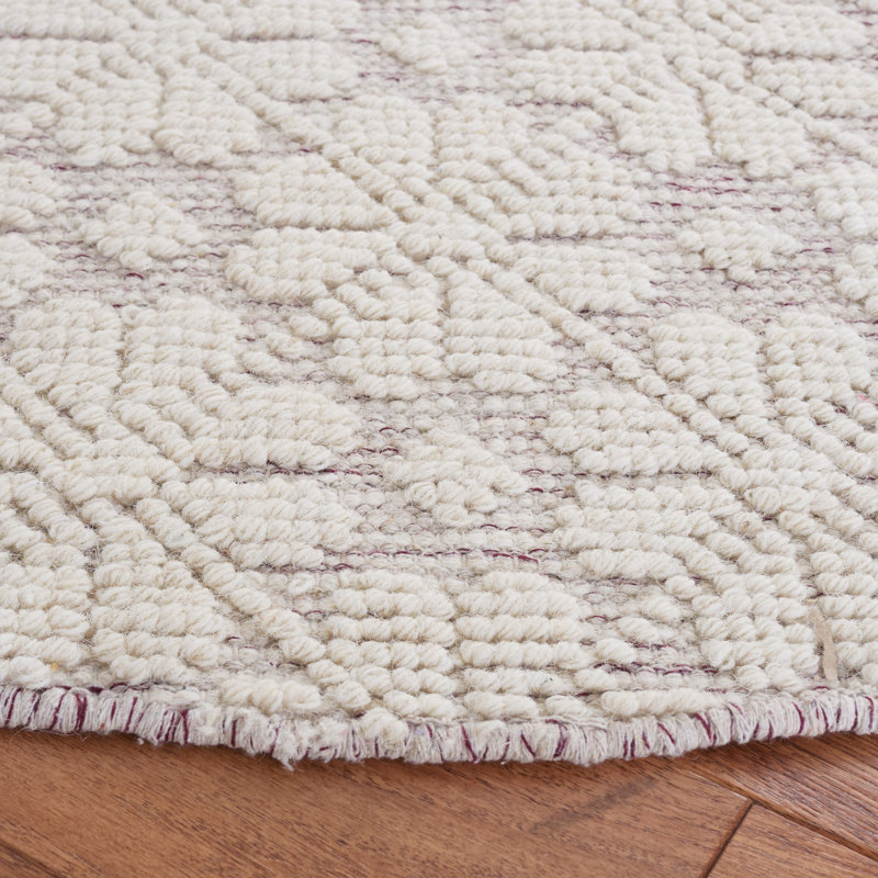 Sharene Floral Handwoven Wool Ivory/Red Area Rug, Round 6'