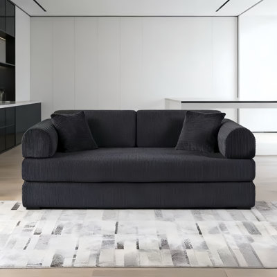 Compression Sofa,Convertible Floor Sofa Bed-With Pillow Back Support Armrest,Comfy Futon Couch Sleeper Bed,Loveseats Boneless Modular Sectional Sofa,Corduroy Fabric,For Living Room,Bedroom,Black