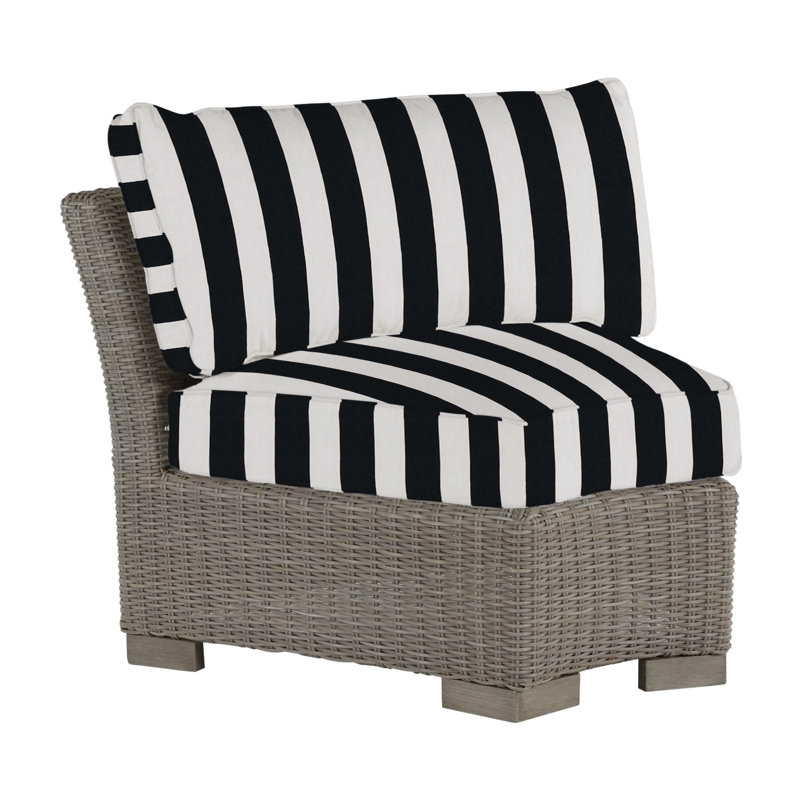 Club Woven N-Dura Resin Inside Outdoor Round Corner Chair, No Welt, Cabana Stripe Midnight, Oyster