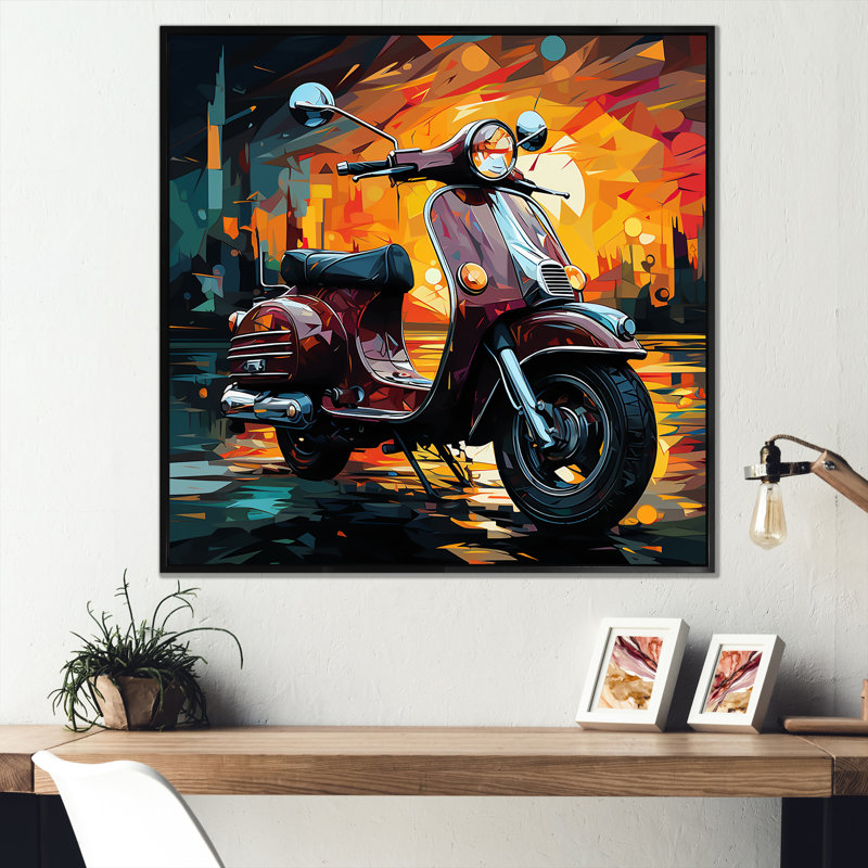 Pop Art Scooter Commute II sur impression sur toile, Cadre flottant noir, H 16 po x l 16 po x P 1 po