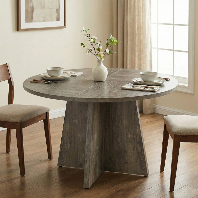 Round Dining Table for 4 Farmhouse Kitchen Table, Gray