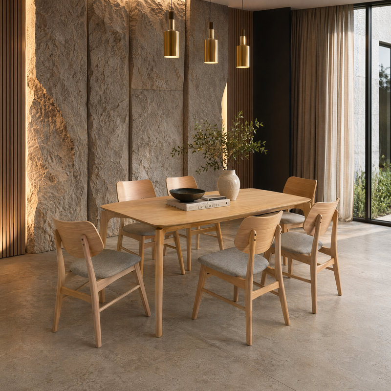 Ensemble de table de salle à manger 7 pièces Dunleavy, 7 Pieces: Table, 6 Chairs, Oak, Grey/Oak