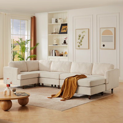 Modern Modular Sectional Couch,6 Seaters Sleeper Sofa Upholstered Corduroy Free Combination Sofa(Beige)