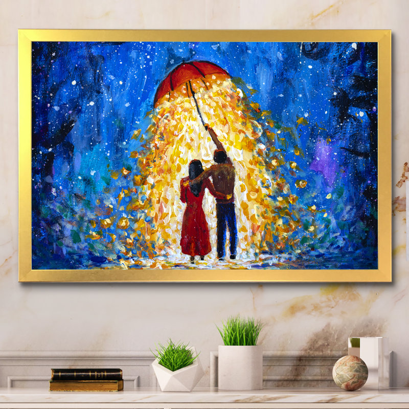 Couple romantique romantique, reproduction sur toile flottante, H 24 po x l 36 po x P 1 po, Cadre doré