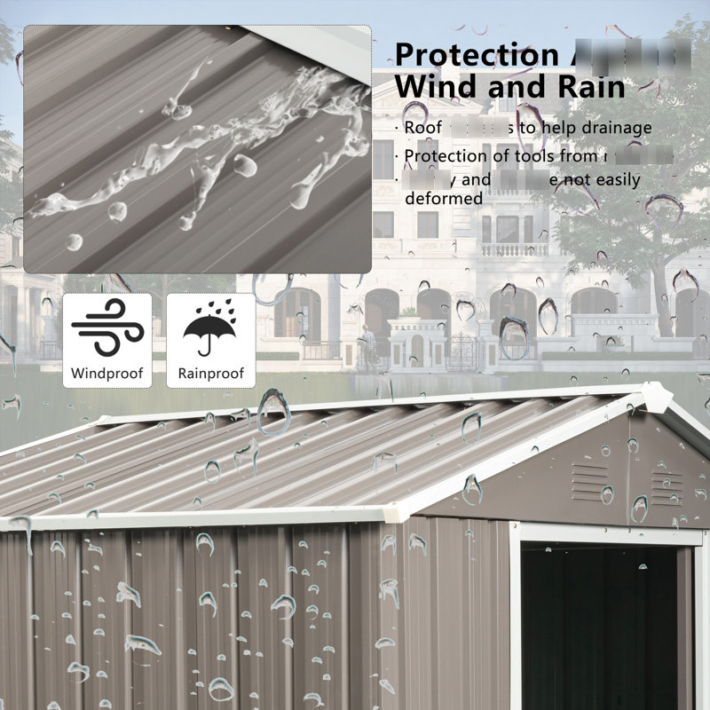 6ft X 5ft Outdoor Metal Storage Unit In Gray - Galvanized Iron Construction, Robust Build, Punched Vents, Sliding Doors With Padlock, Easy Assembly, Protected Steel Panels Unit, Structure, And