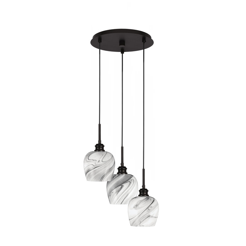 Luminaire suspendu grappe 3 lumières Edge au fini espresso avec verre tourbillon onyx de 6 po