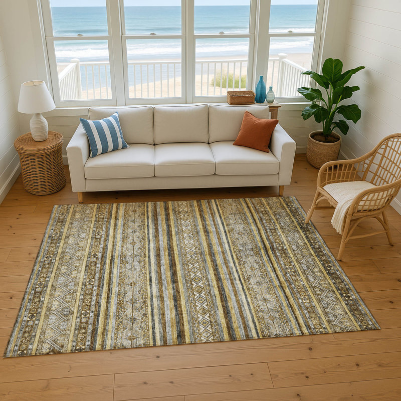 Premium Machine Washable Baford AMF1653 Stripes Rug, Rectangle 3' x 5'